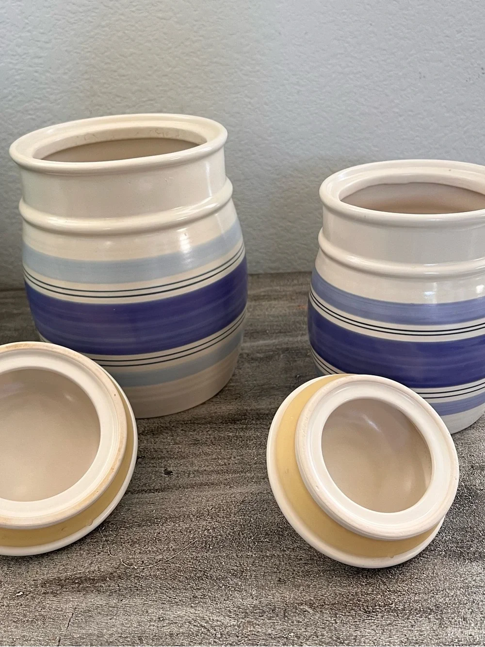 Pfaltzgraff Ceramic Stripe Canister Set of 2 Blue White with Lids 10.5